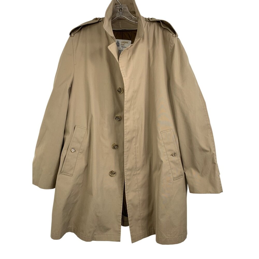 VTG London Fog Mens Trench Over Coat Zip Liner Size 44R USA Tan Pockets  8552